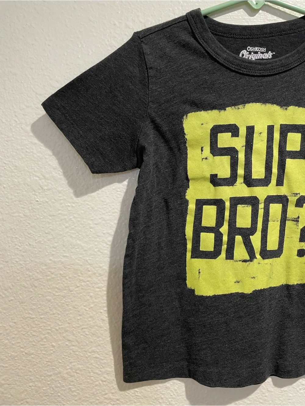 OshKosh B'gosh Boys Size 6 Charcoal Grey Neon Yellow Sup Bro Graphic T-Shirt